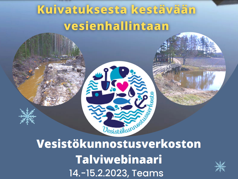 Talviwebinaarin mainos, Kuivatuksesta kestävään vesienhallintaan, logo